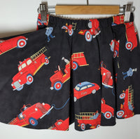 Bright fire truck print twirly skirt for kids