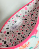 polka dot lining inside zippered bag
