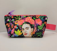 NEW cotton canvas fabric! Frida and flower print zippered bag